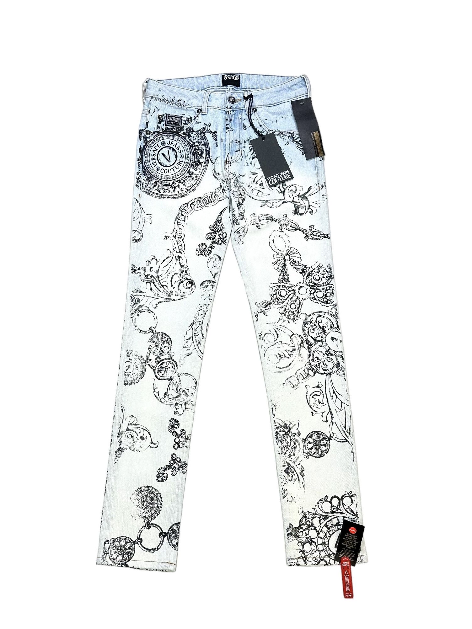image of Archival Clothing Versace Vjc Barocco Printed Skinny Jeans in Blue Denim Printed, Men's (Size 29)