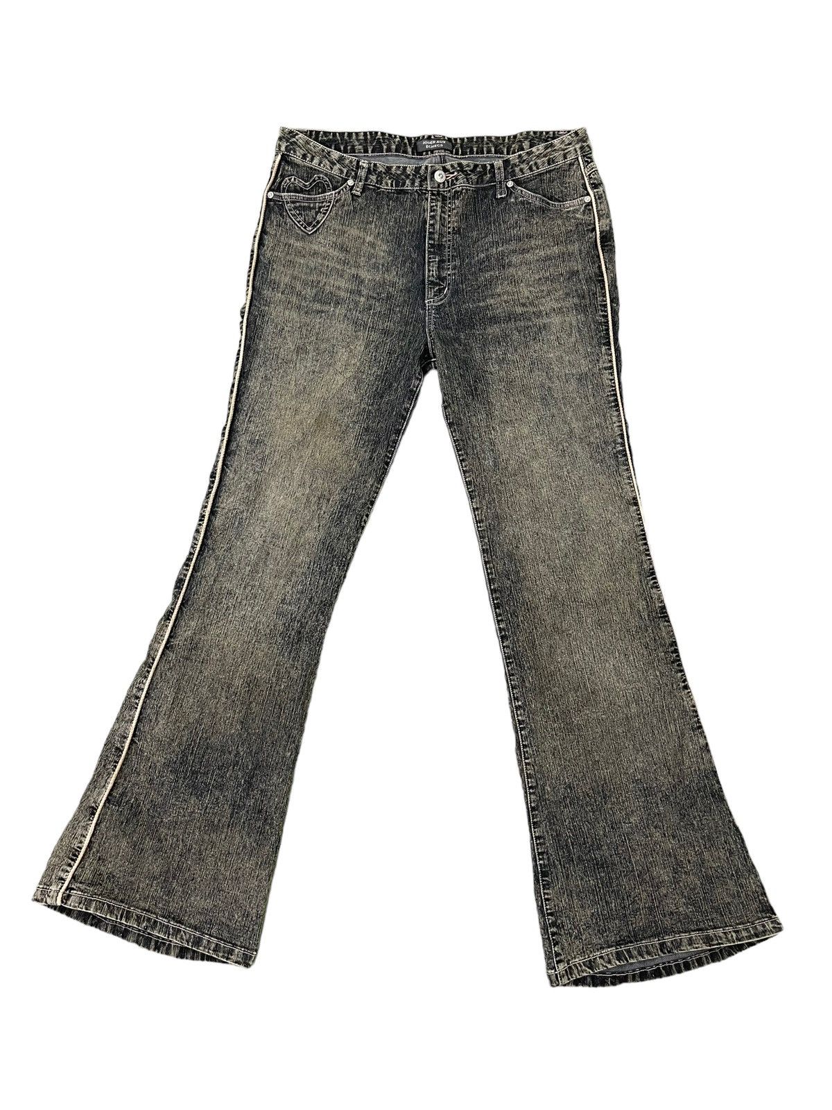 Japanese Brand Flare Jeans Jouer Aux Echecs Faded Stretch Thin Denim 7🟦9 Size US 35 - 2 Thumbnail