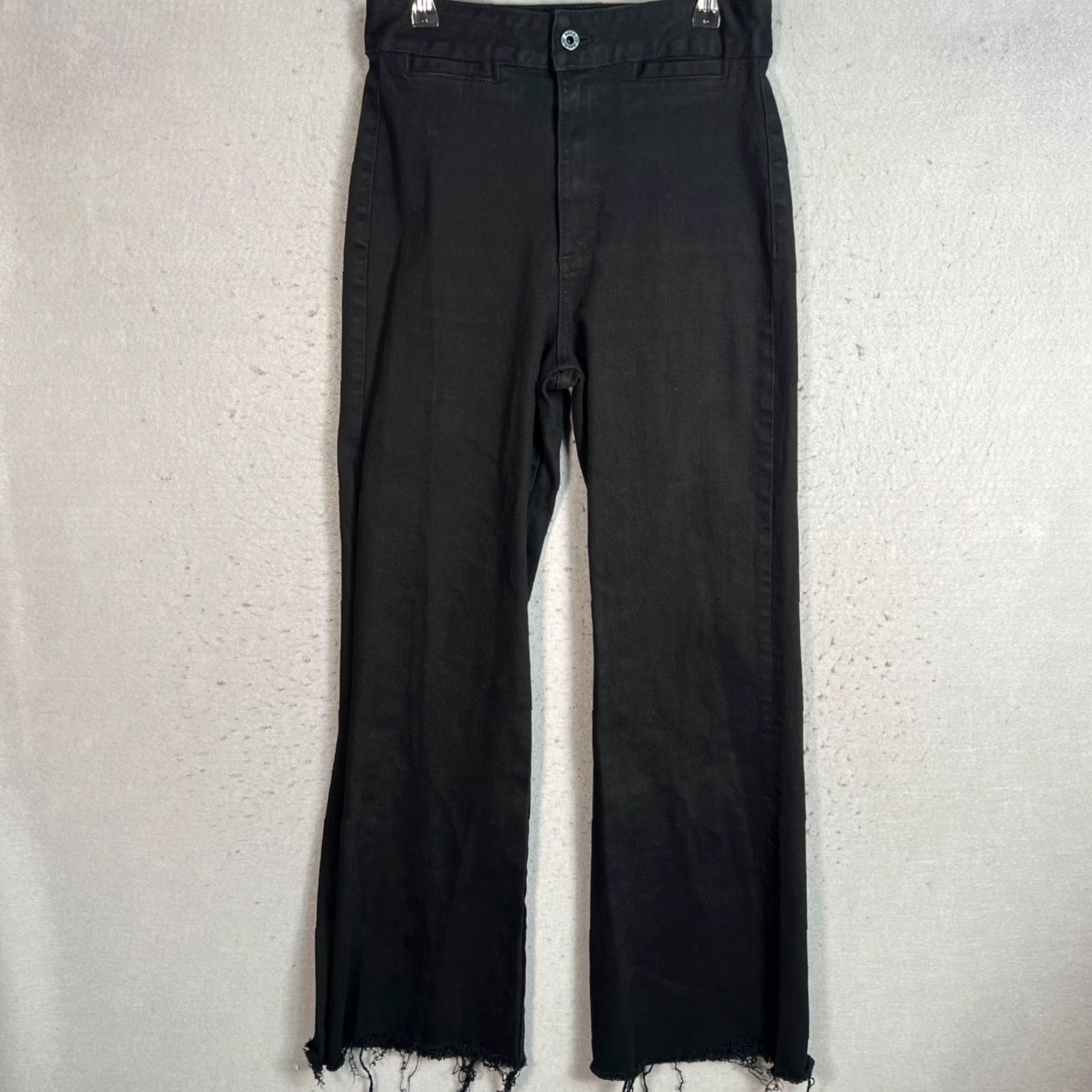Vintage ASKK NY Jean 27 Black Brighton Crop Wide Leg Frayed Hem Denim Womens Size 27" / US 4 / IT 40 - 2 Thumbnail