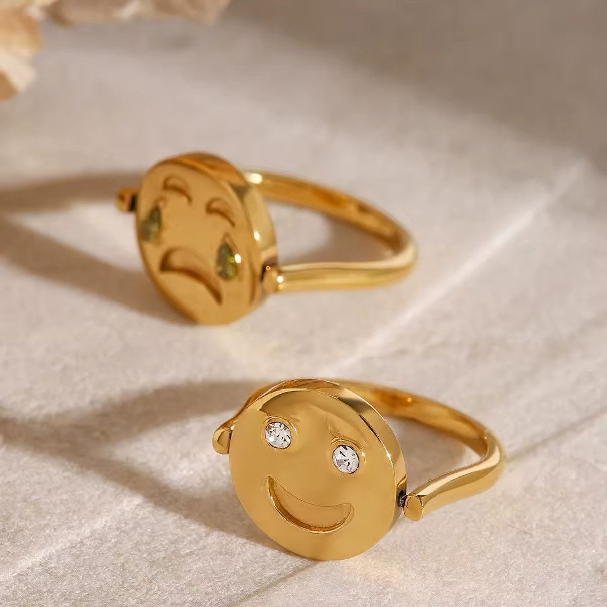 Designer × Jewelry Set of 2 Smiley Face Minimalist Stainless Steel Cute Rings Size ONE SIZE - 4 Thumbnail