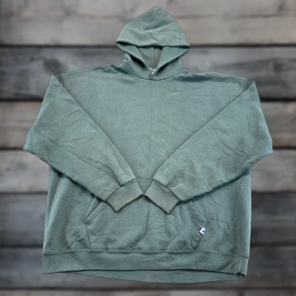 VINTAGE Russell Hoodie Mens 2XL Green Pullover Distressed Boxy Y2K Sweatshirt