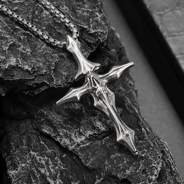 Jewelry Skull Grimace Cross Pendant Necklace Size ONE SIZE - 1 Thumbnail
