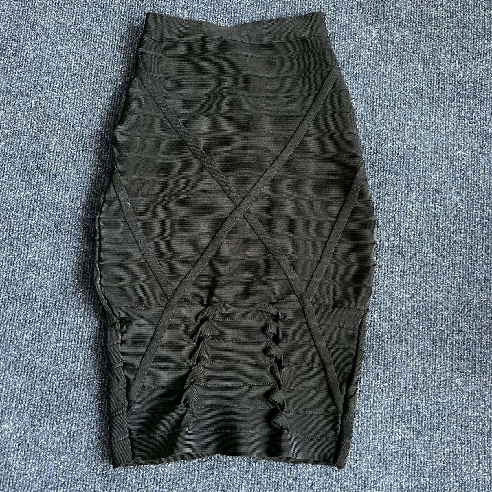 Bebe VINTAGE? No. Y2K Bebe Skirt Womens Small Black Bandage High Waist Knee Length Bodycon Party Size 28" / US 6 / IT 42 - 2 Thumbnail
