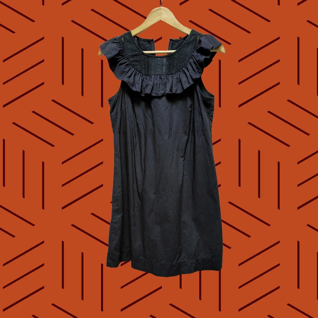 J.Crew J.CREW Dress Womens 4 Black Ruffle Neck Textured Yoke Cotton Sleeveless Size Size S / US 4 / IT 40 - 1 Thumbnail