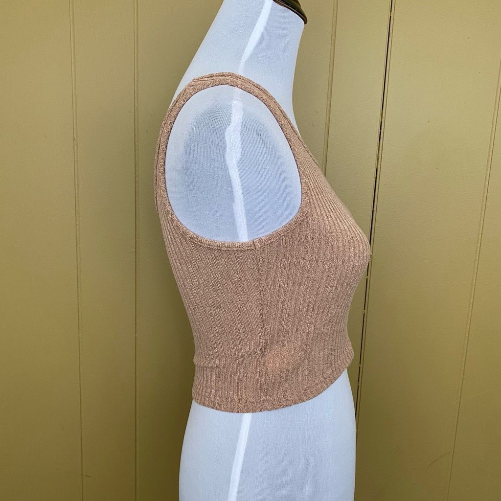 Shein SHEIN women S ribbed scoopneck crop tank top tan Size S / US 4 / IT 40 - 4 Thumbnail