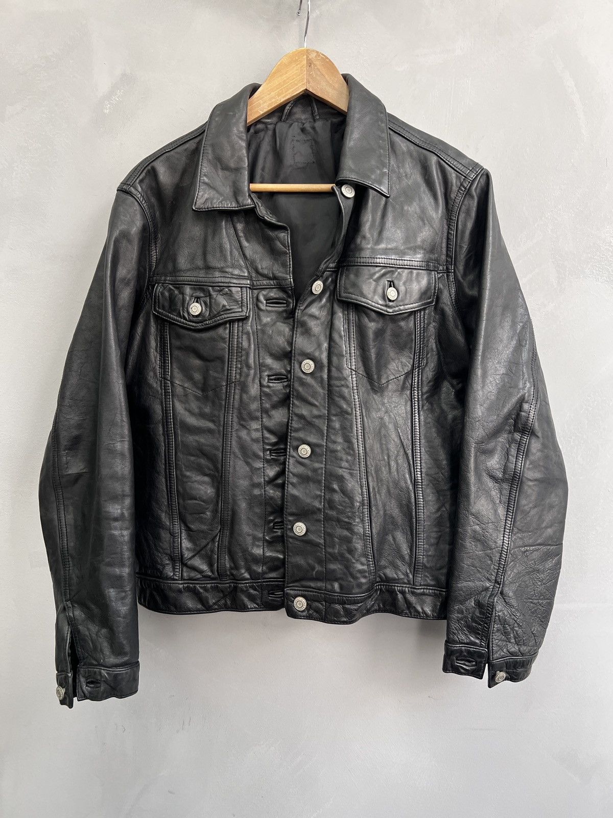Gap × Vintage Trucker GAP Leather Jacket Coat Blazer Black Vintage 