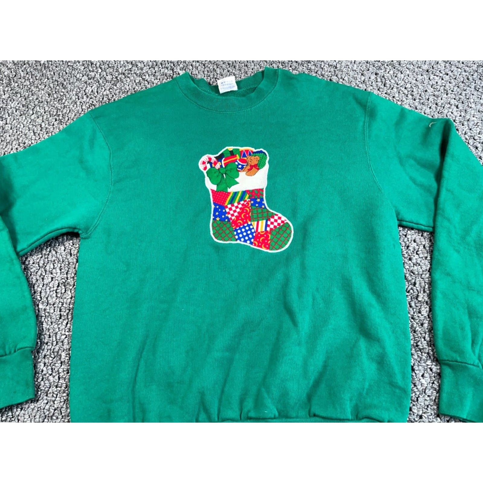 Vintage VINTAGE B.V.D Sweatshirt Christmas Stocking Green 80s Adult Large Raglan Long Sleeve Crew Neck 50-50 Cotton Polyester Fleece Pullover Size L / US 10 / IT 46 - 4 Thumbnail