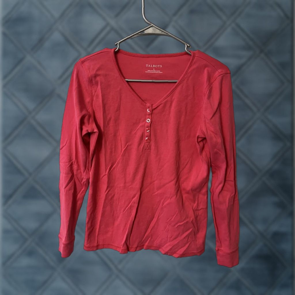 Talbots Talbots Top Womens S Pink Henley T-Shirt Long Sleeve Round Neck Cotton Solid Shirt Size S / US 4 / IT 40 - 1 Thumbnail