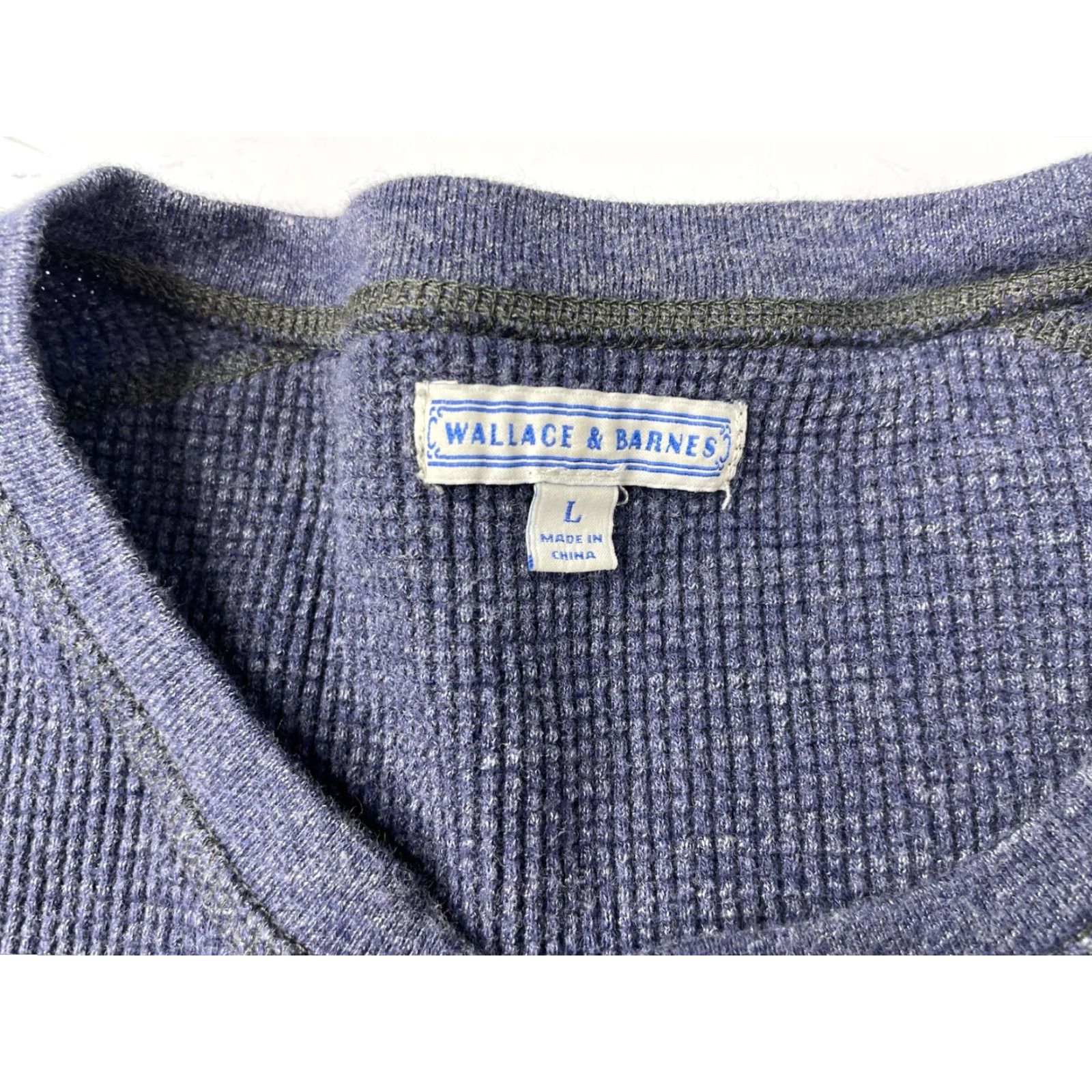 Wallace & Barnes J Crew Wallace & Barnes Mens Henley Long Sleeve Thermal Waffle Shirt Large Blue Size US L / EU 52-54 / 3 - 3 Thumbnail