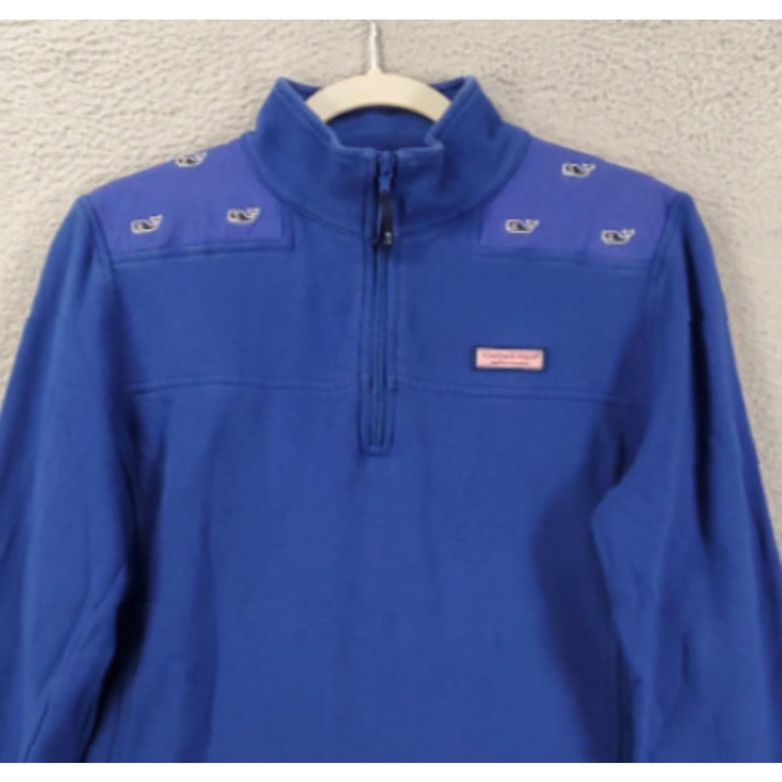 Vineyard Vines VINEYARD VINES Sweatshirt Womens M High Neck 1/4 Zip Embroidered Logo Whale Allover Knit Cotton Pullover Size M / US 6-8 / IT 42-44 - 2 Thumbnail
