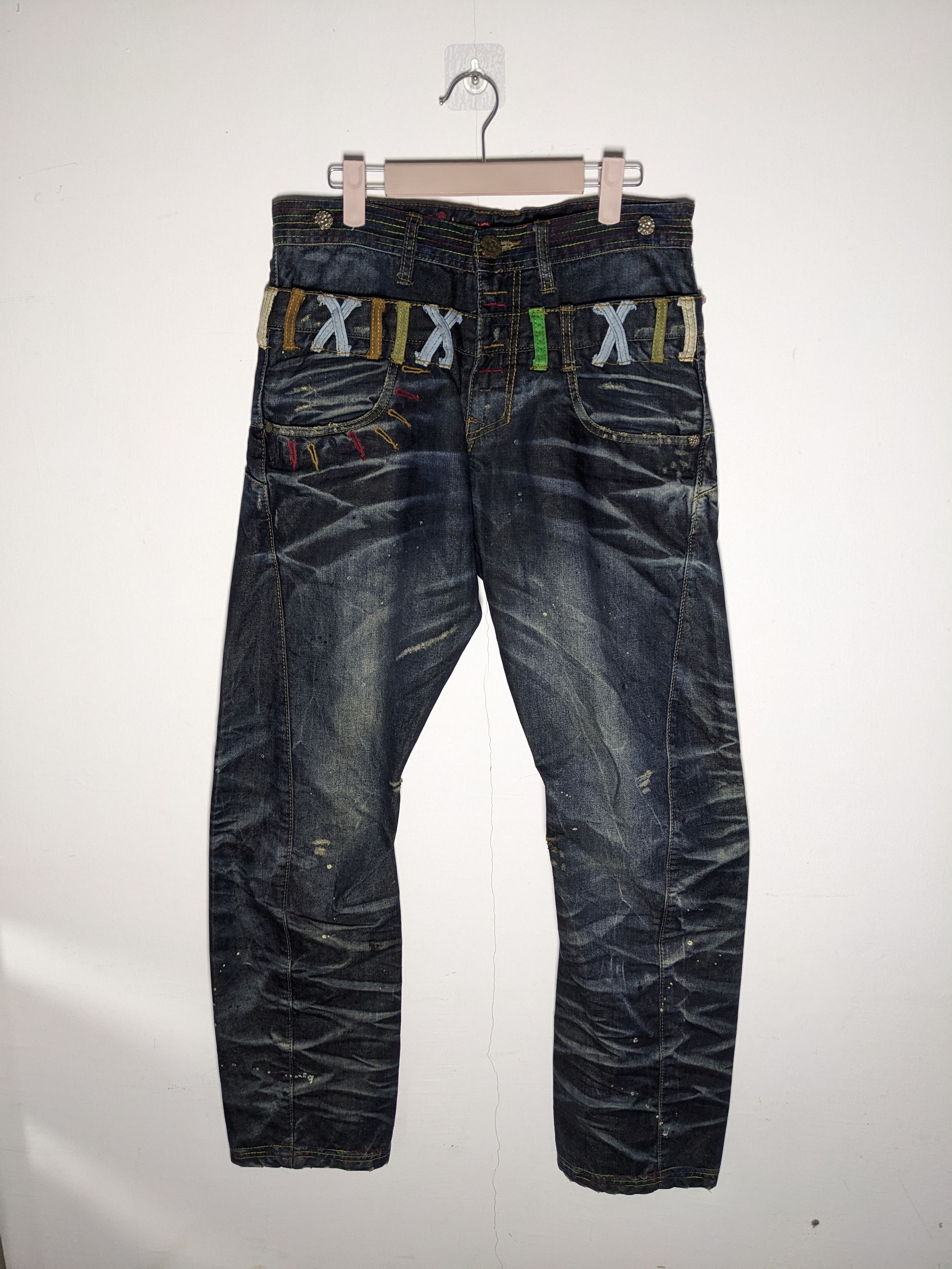 Japanese Brand Joneaa Double Waisted Distressed Twisted Denim Jeans Size US 32 / EU 48 - 1 Thumbnail