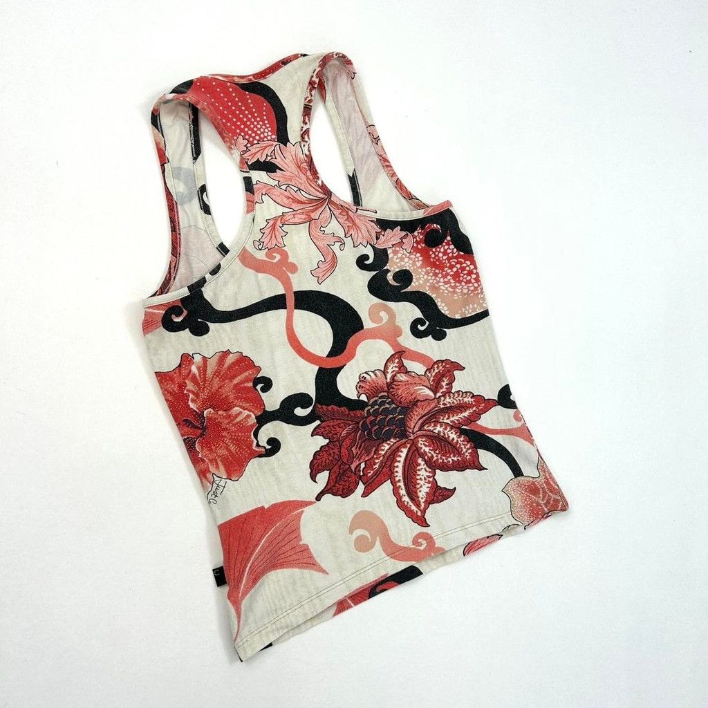 Just Cavalli y2k Cavalli white tank top red and black floral print Size XS / US 0-2 / IT 36-38 - 4 Thumbnail
