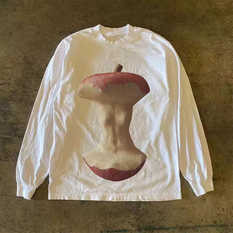 Vintage White casual retro apple print long-sleeved t-shirt Size US M / EU 48-50 / 2 - 1 Thumbnail
