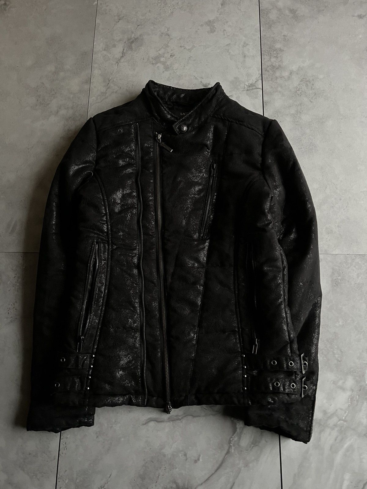 image of Lagust Waxed Double Zip Rider Puffer Jacket in Black, Men's (Size Medium)