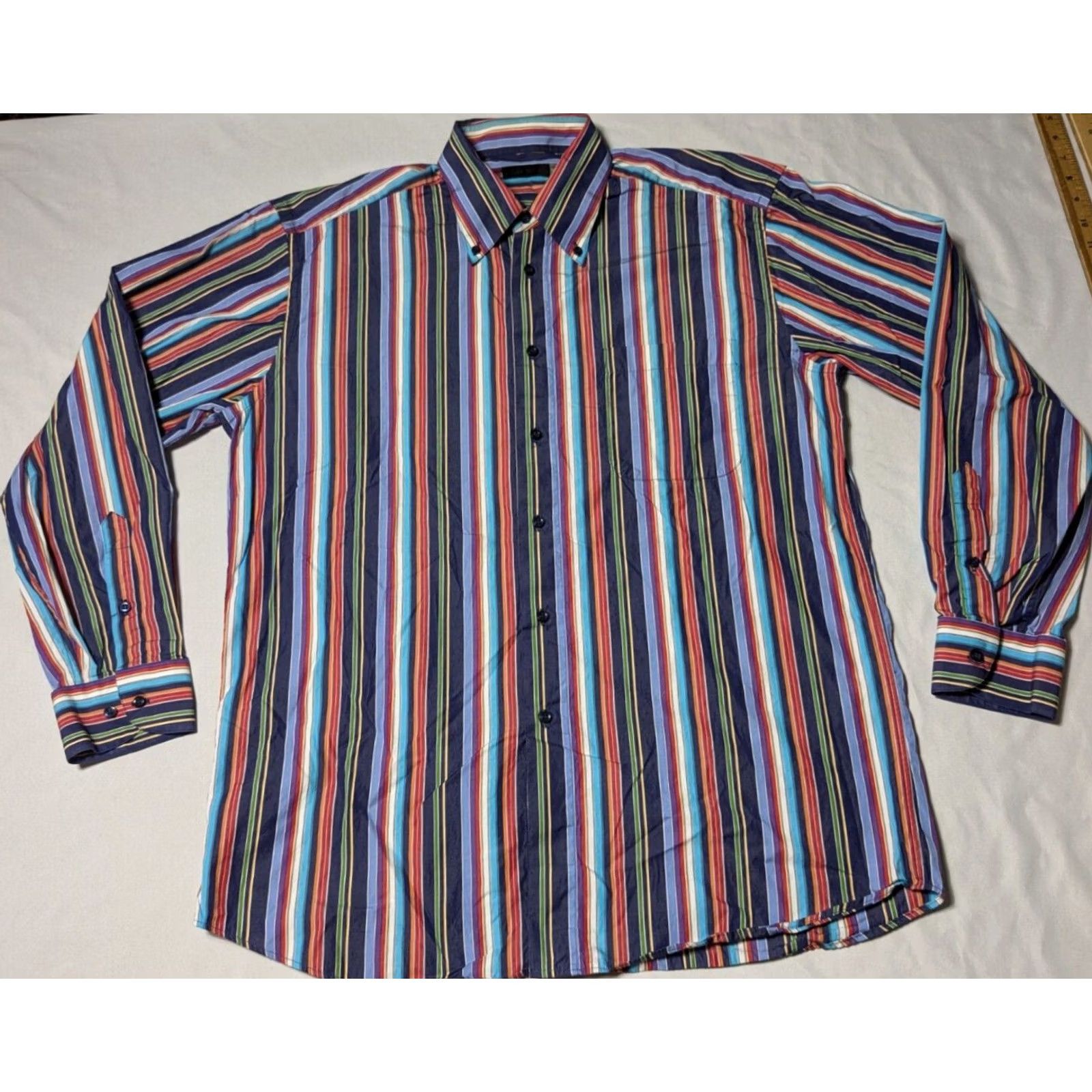 Vintage ST. CROIX Men L Blue Multi Striped Cotton Button-Up Shirt Made In Italy Size US L / EU 52-54 / 3 - 3 Thumbnail