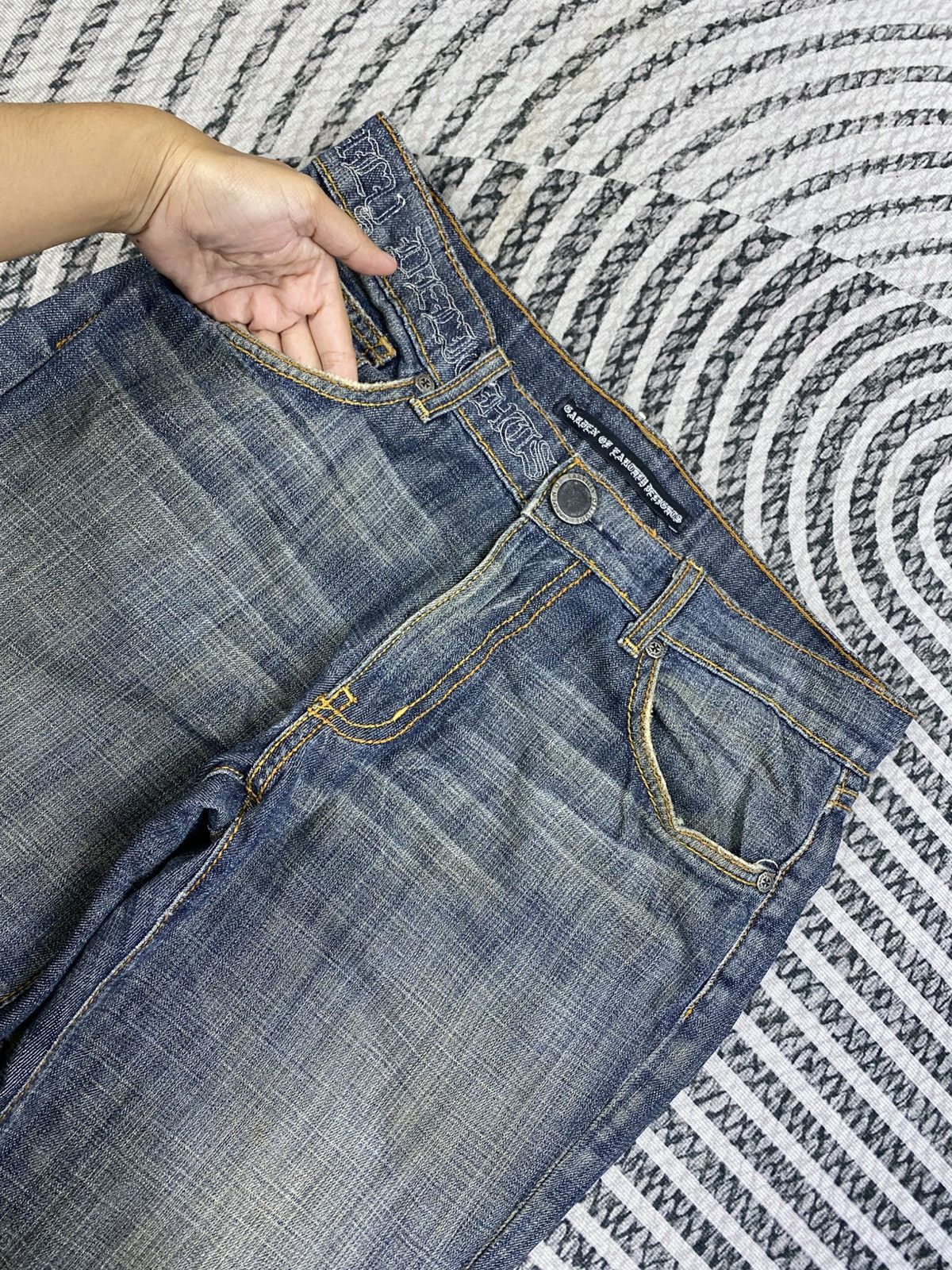 If Six Was Nine FLARED Garden Of Earthly Delights Distressed Denim Jeans Size US 33 - 7 Thumbnail