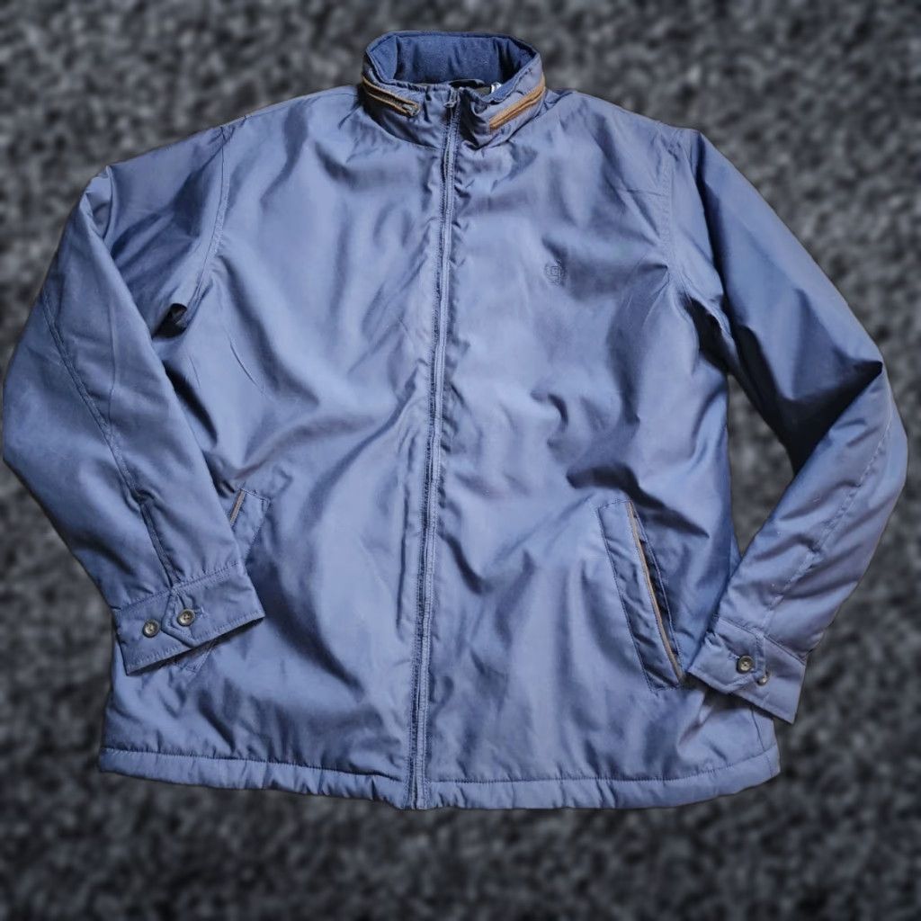 VINTAGE Ralph Lauren Chaps Jacket Bomber Blue XL Hooded Lined Fleece Hidden Hood Mens