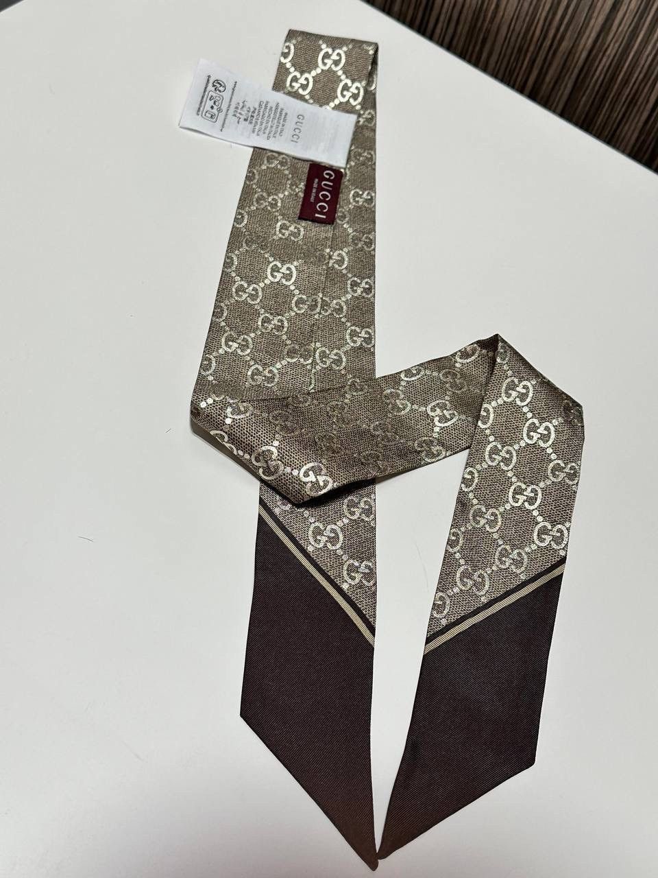 Gucci Gucci Silk Scarf Bandeau Monogram GG Brown New 100% Auth Size ONE SIZE - 1 Thumbnail