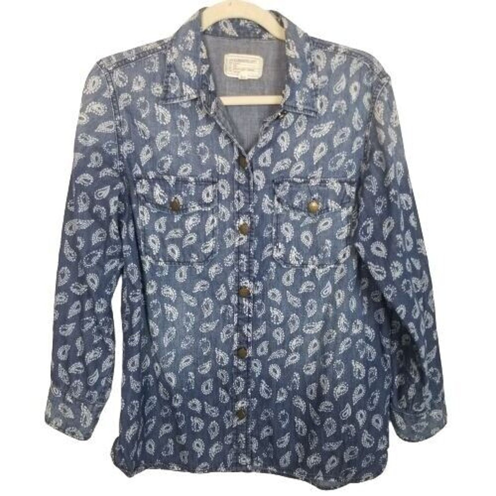 Current/Elliot Current Elliot Womens Paisley Denim Shirt 2 Western Cowgirl Size XS / US 0-2 / IT 36-38 - 2 Thumbnail