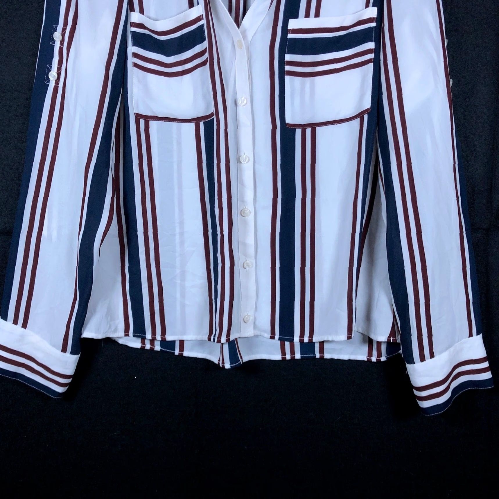 Express Express Womens Shirt White Multicolor Striped Collared Button Down Roll Tab M Size M / US 6-8 / IT 42-44 - 3 Thumbnail