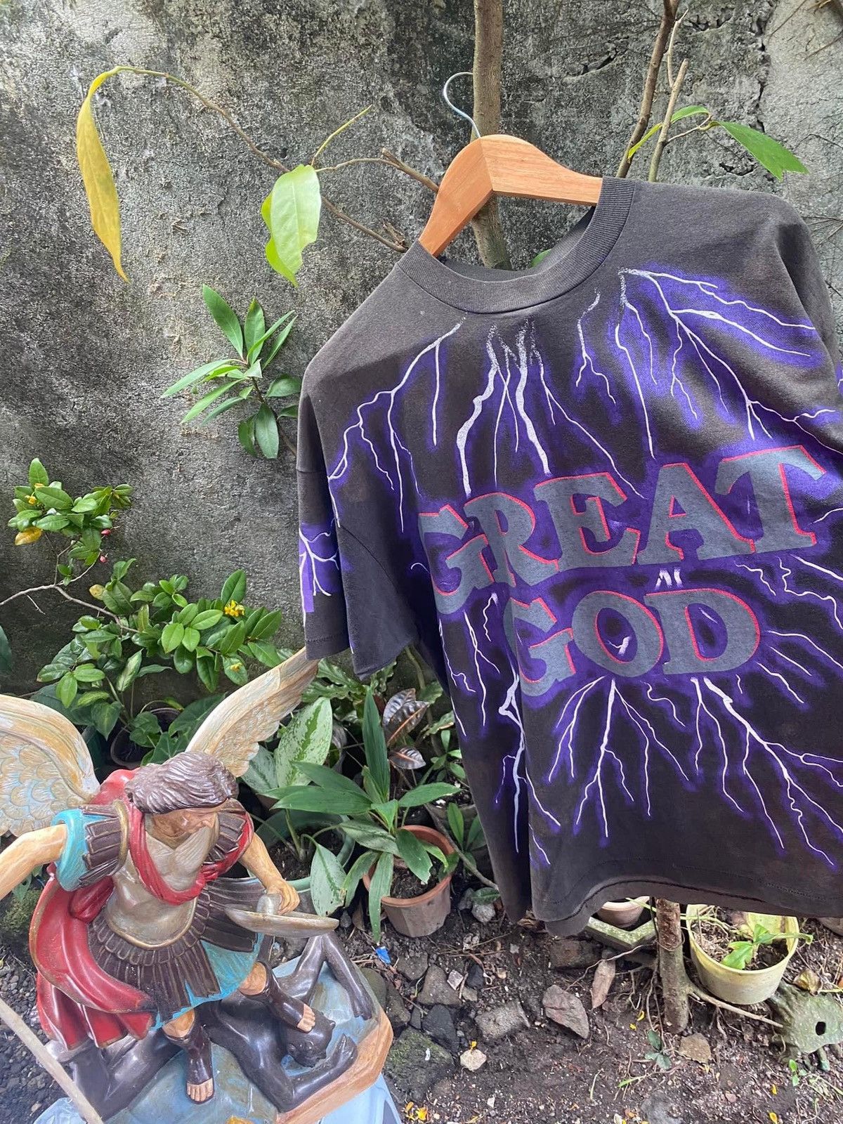Vintage 90s Great God Lightning All Over Print Jesus Tee Size US XL / EU 56 / 4 - 1 Thumbnail