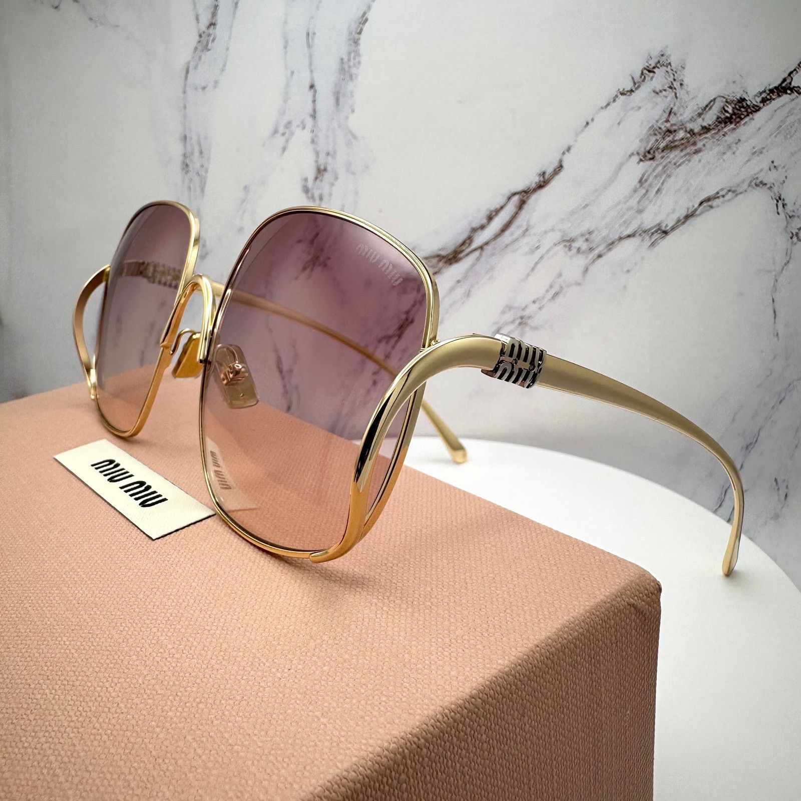 Miu Miu MIU MIU Sunglasses Gold Metal Square Oversized Gradient Lens Size ONE SIZE - 4 Thumbnail