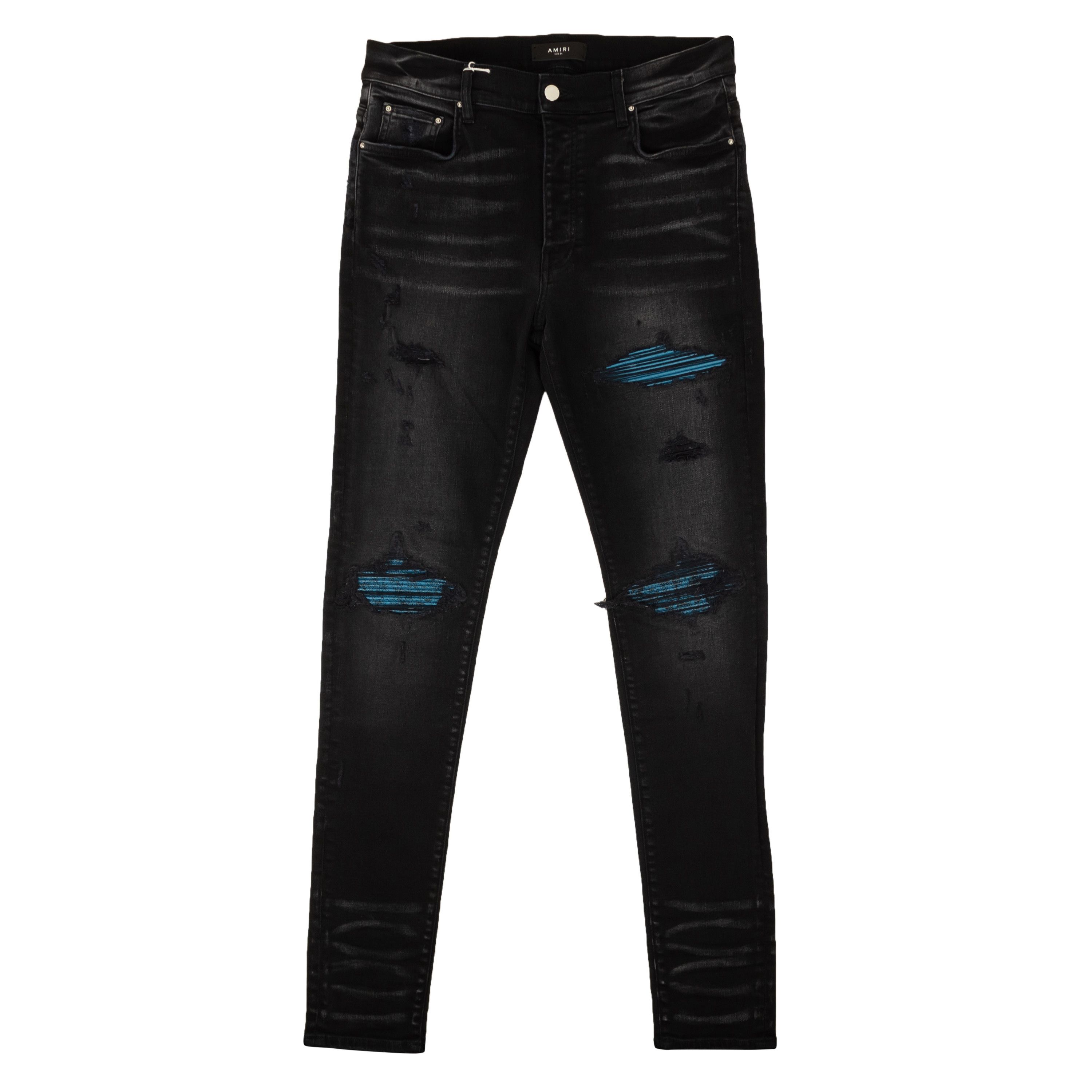 image of Amiri Mx1 Cracked Paint Aged Black Straight-Fit Jeans Size 32, Men's