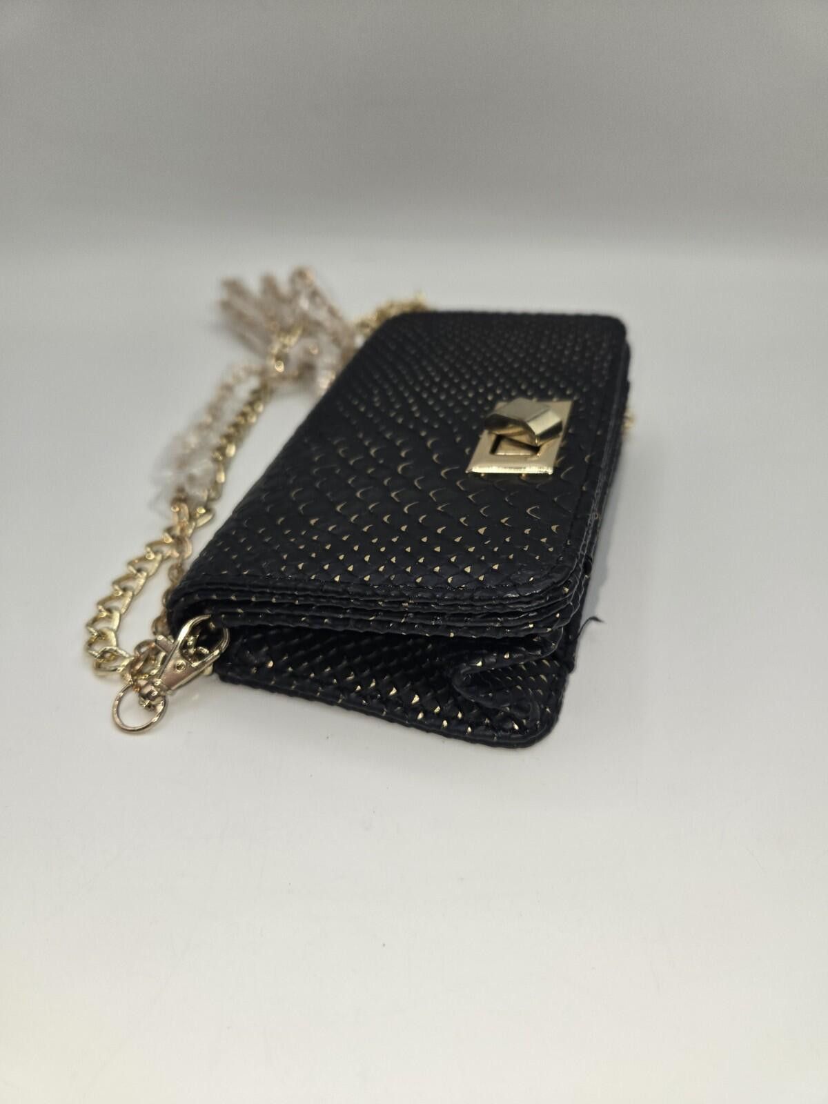 Target Basics Black Faux Snakeskin Crossbody Purse with Gold Chain Strap Size ONE SIZE - 5 Thumbnail