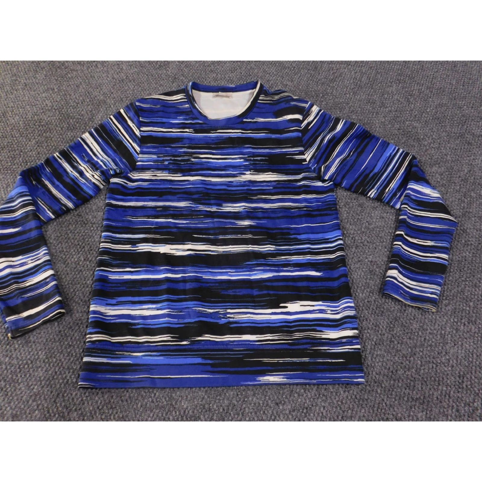 Cos COS Shirt Mens Small Striped Long Sleeve Modern Pattern Portugal Blue Black White Crew Neck T-Shirt Patterned Mens Regular Fit Size US S / EU 44-46 / 1 - 4 Thumbnail