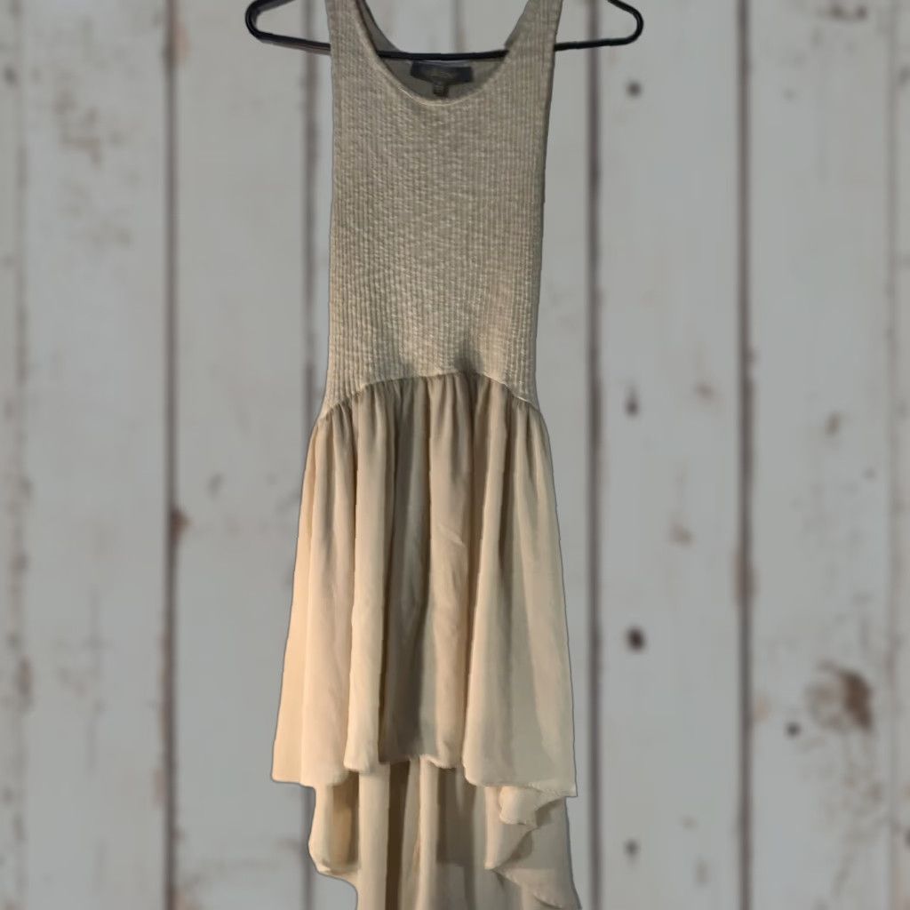 Vintage Finn & Clover Beige Sleeveless Fit & Flare Knee Length Dress Womens Size S Asymmetric Ruffle Modern Casual Size S / US 4 / IT 40 - 1 Thumbnail