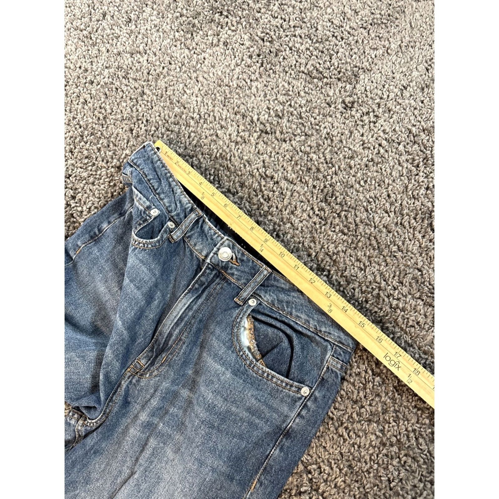 Aeropostale AeroPOSTALE Jeans Womens 30x32 Wide-Leg High Rise Dark Frayed Distressed Pockets Denim Blue 100% Cotton Regular Jeans Womens Boys Girls Size 30" / US 8 / IT 44 - 4 Thumbnail