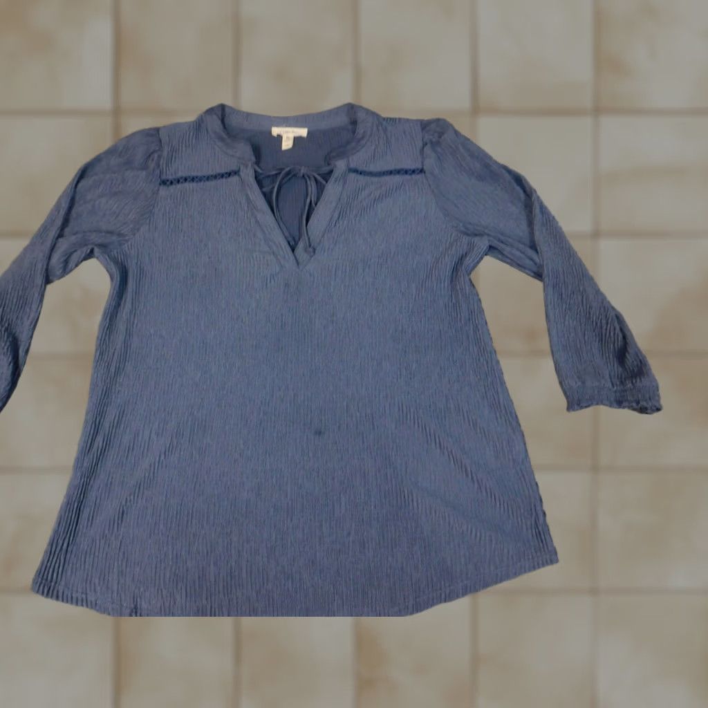 Vintage Como Blu Blouse Shirt Womens Medium Blue Cap Sleeve Collared Pullover Rayon Button Casual Regular Fit Size M / US 6-8 / IT 42-44 - 1 Thumbnail