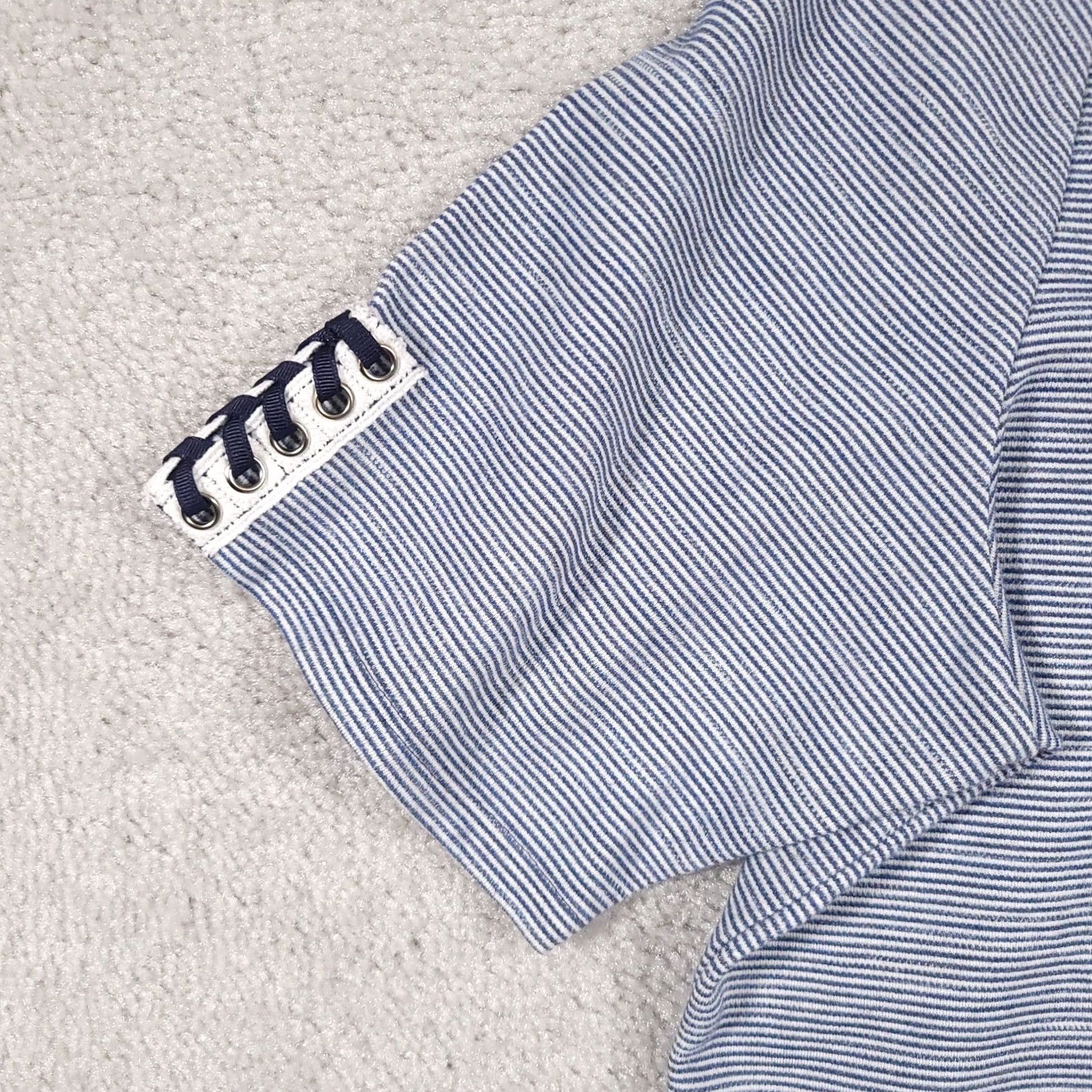 Vintage Chicos Shirt Womens XL Blue White Striped Short Sleeve Lace Up Tee Top Size XL / US 12-14 / IT 48-50 - 4 Thumbnail