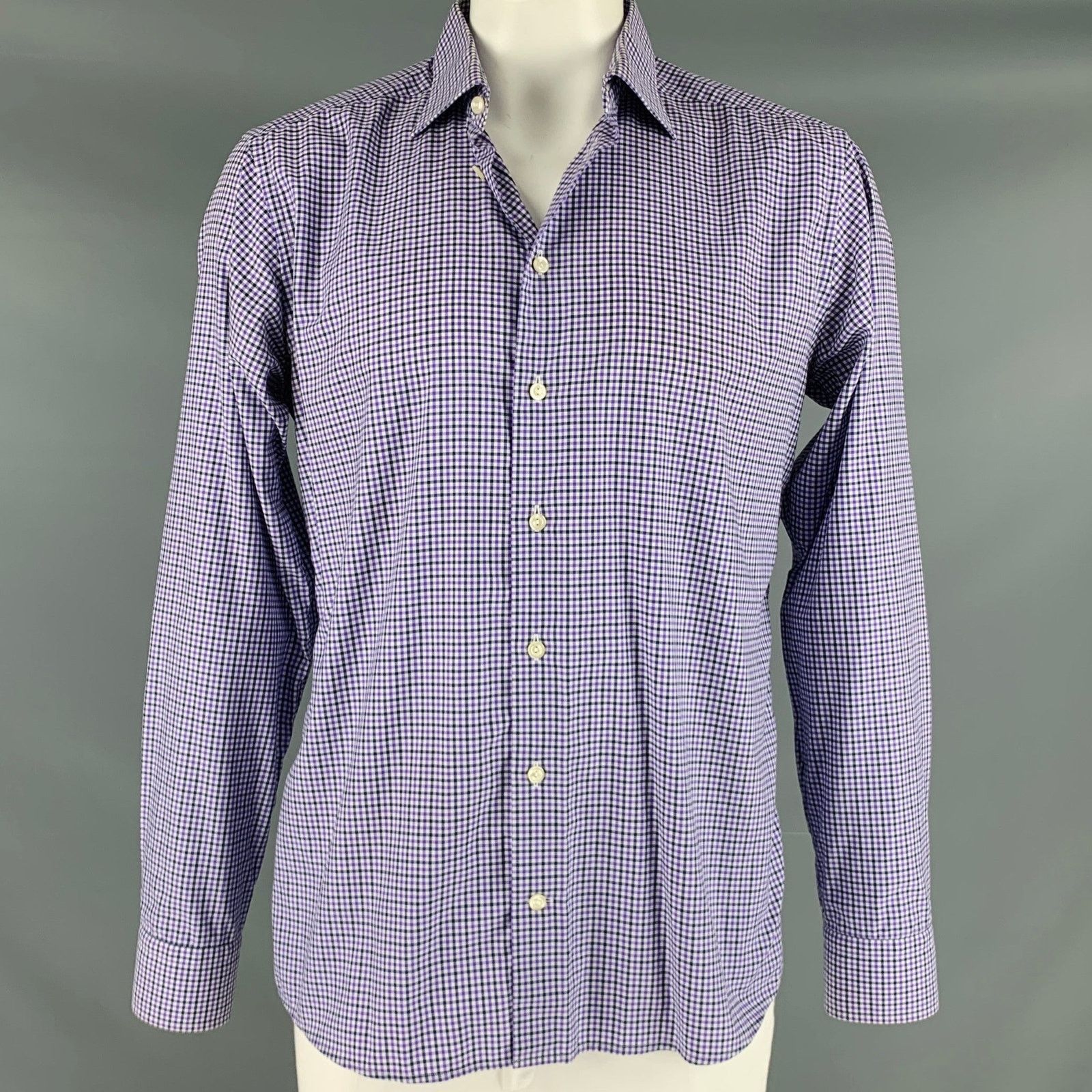 Eton ETON Purple Black White Checkered Cotton Slim Fit Shirt Size US XL / EU 56 / 4 - 1 Thumbnail