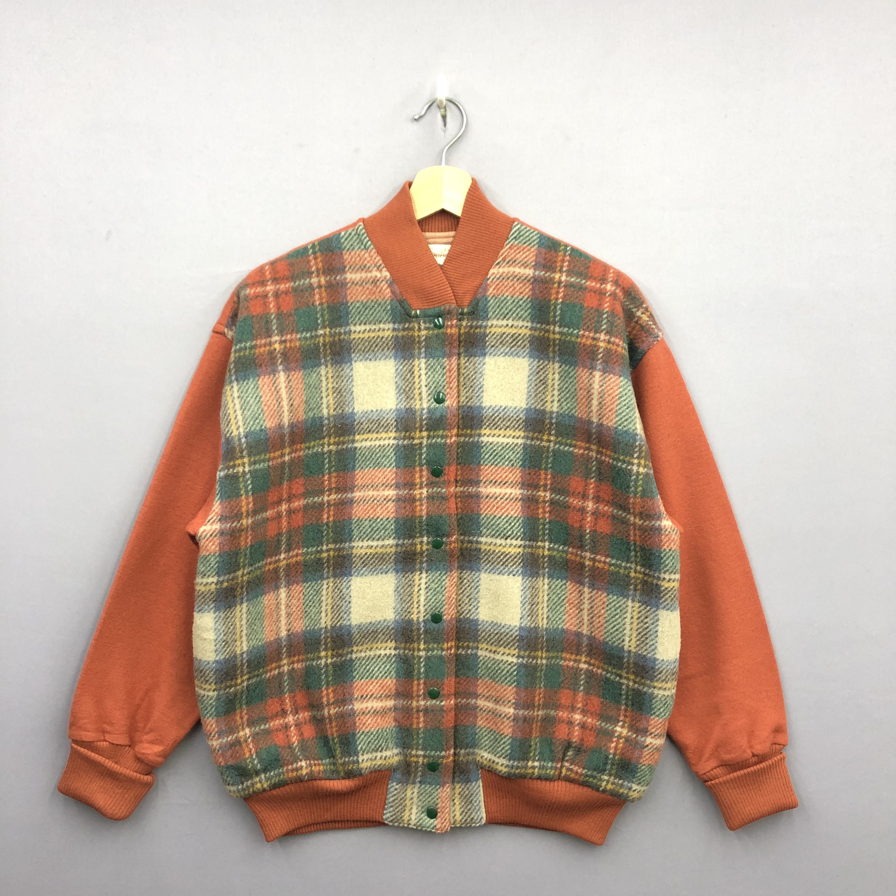 Vintage Vintage 90s York Plaid Tartan Wool Varsity Baseball Jacket Size US M / EU 48-50 / 2 - 1 Thumbnail
