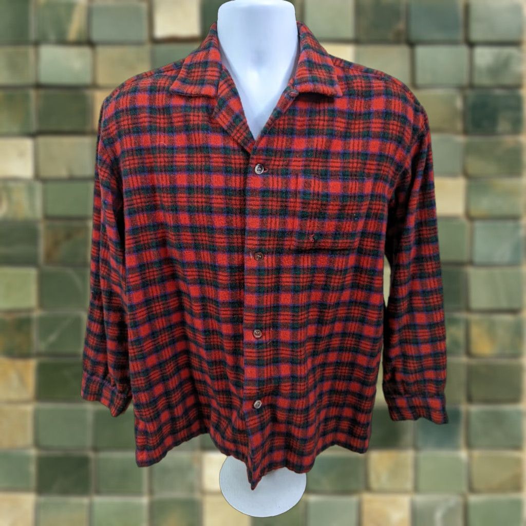 Vintage VINTAGE Wool Flannel Hunting Fishing Red Plaid Long Sleeve Shirt L5S Regular Men's Large L Size US L / EU 52-54 / 3 - 1 Thumbnail