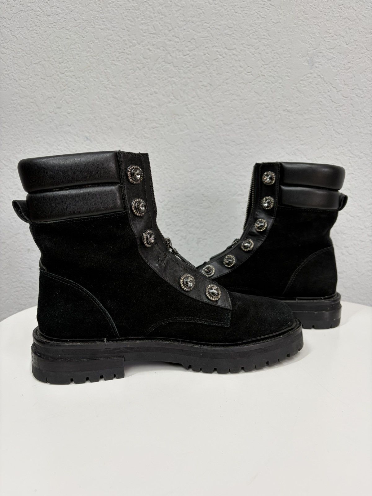 If Six Was Nine Balmain Rick Owens Style Crystal Zip Combat Boots Punk Goth Size US 7.5 / EU 40-41 - 10 Thumbnail