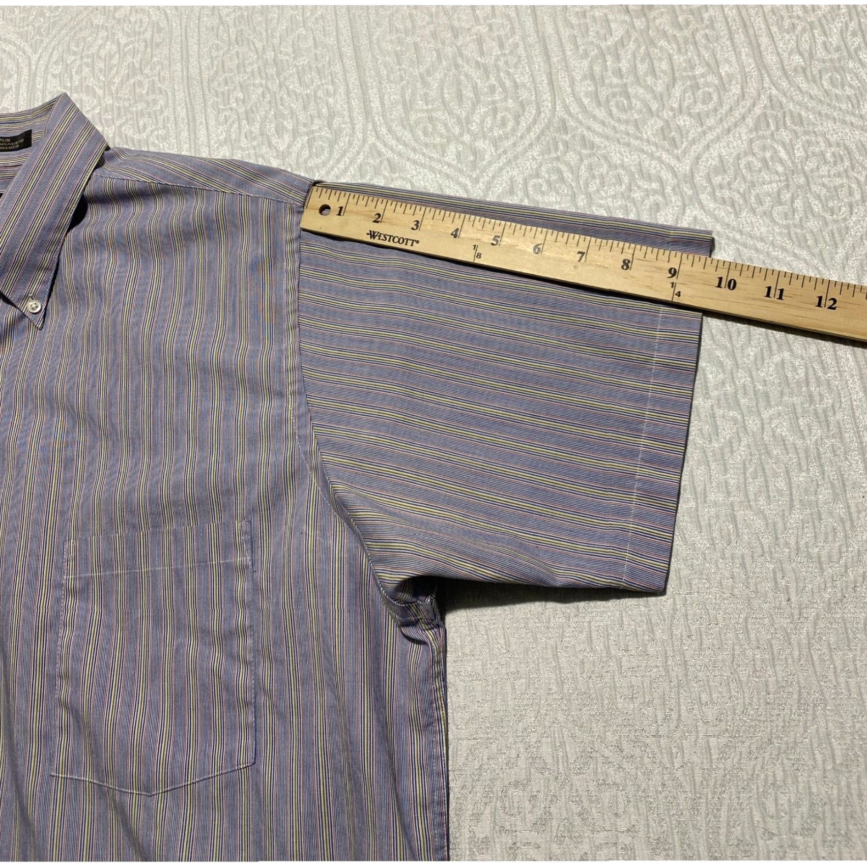 Arrow ARROW Mens Large Blue Stripe Poplin Wrinkle Free Short Sleeve Button Down Shirt Size US L / EU 52-54 / 3 - 6 Thumbnail