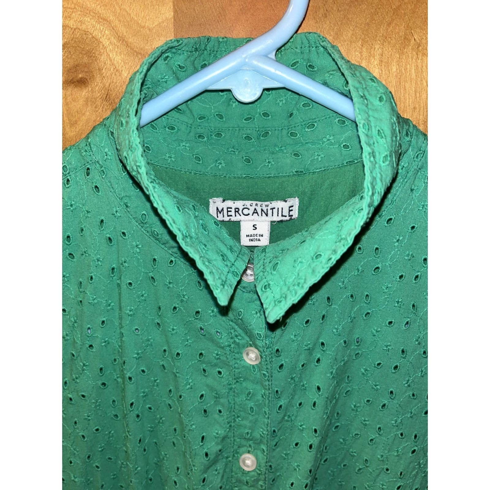 J.Crew VINTAGE J. Crew Mercantile Women's Cotton Dress Short Sleeve Collared Eyelet S Green Casual Size S / US 4 / IT 40 - 3 Thumbnail
