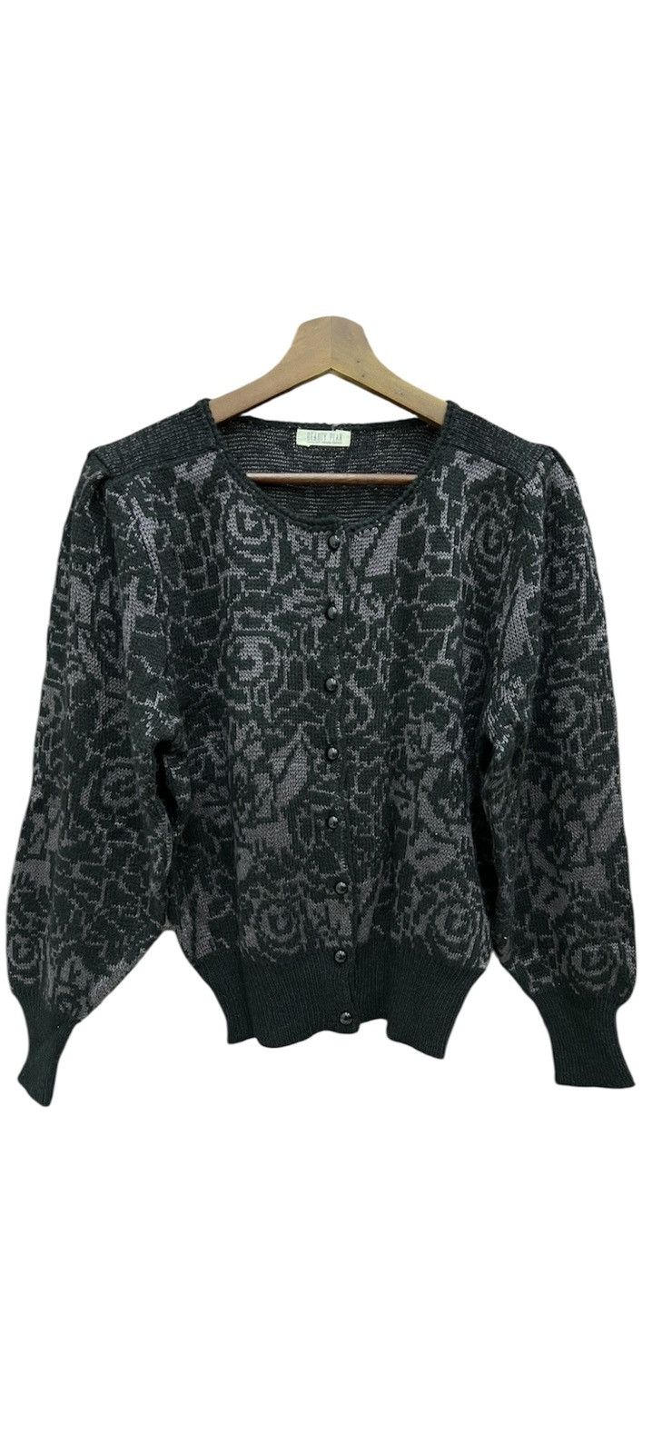 Japanese Brand Vintage Black Rose Grunge Aesthetic Button Up Knit Cardigan Size M / US 6-8 / IT 42-44 - 1 Thumbnail
