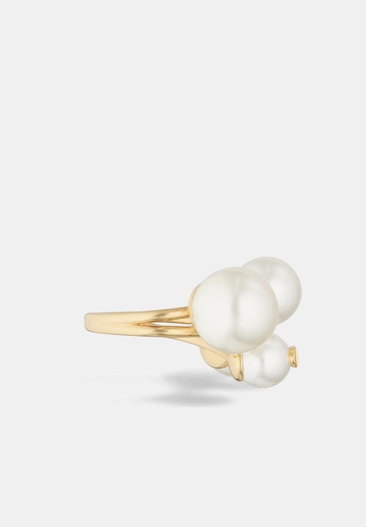 Dior Dior D-STUDS RING Gold-Finish Metal and White Resin Pearls Size ONE SIZE - 4 Thumbnail