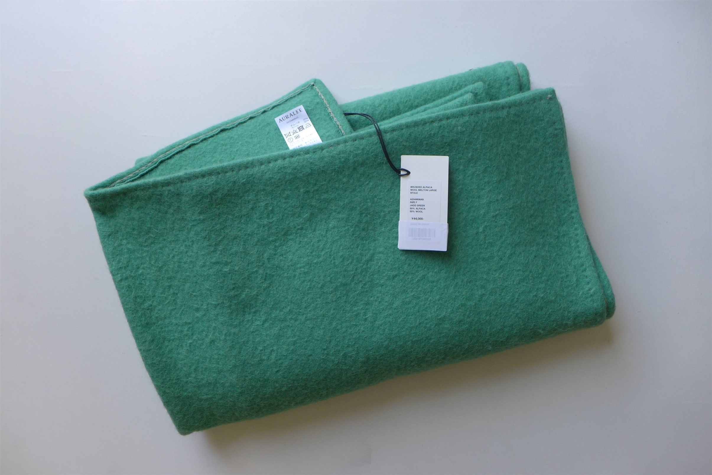 Auralee Brushed Alpaca Wool Melton Large Stole - Jade Green