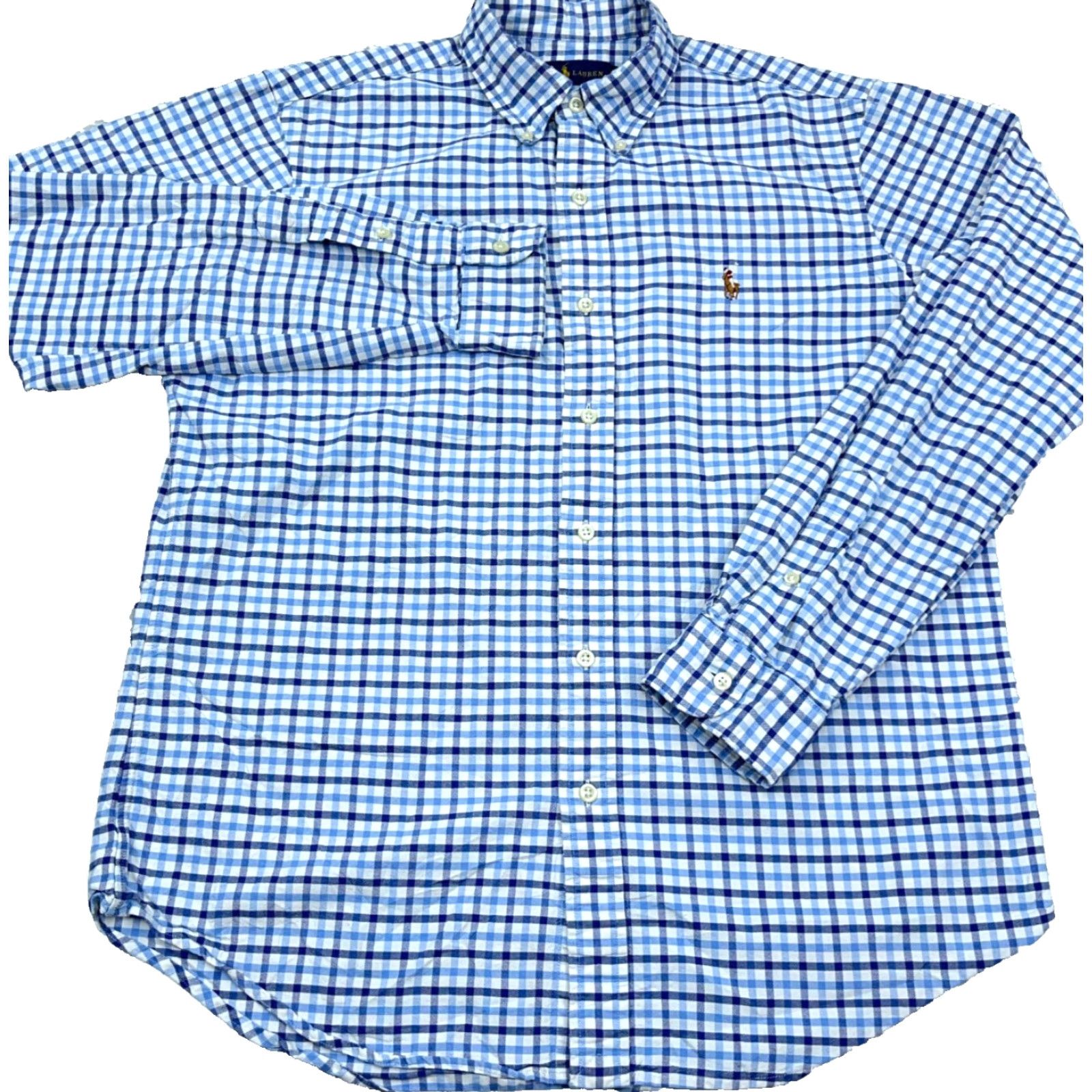 Ralph Lauren Ralph Lauren Shirt Men Medium Blue Button Up Oxford Cloth Tattersall Plaid Dress Shirt Size 40R - 2 Thumbnail