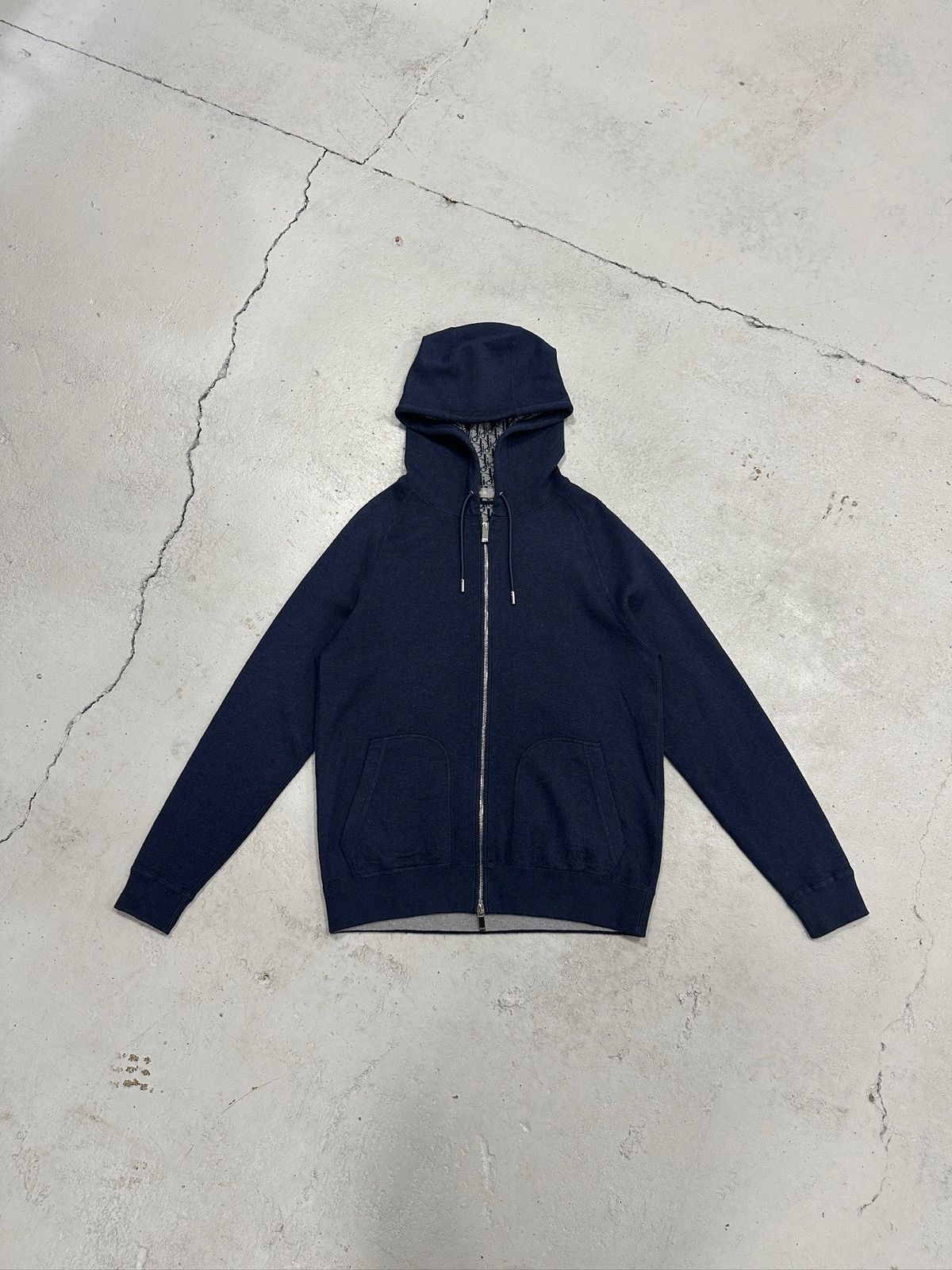 Dior Oblique Monogram Logo Cashmere Hoodie Navy