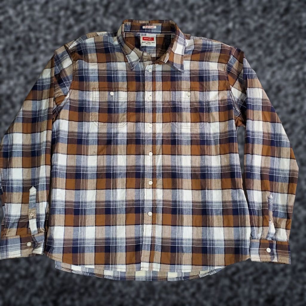 Wrangler Wrangler Shirt Mens 2XL Button-Up Plaid Casual Cotton Spandex Western Signature Wrangler Wrancher Button-Down Collar Over All Seasons Size US XXL / EU 58 / 5 - 1 Thumbnail