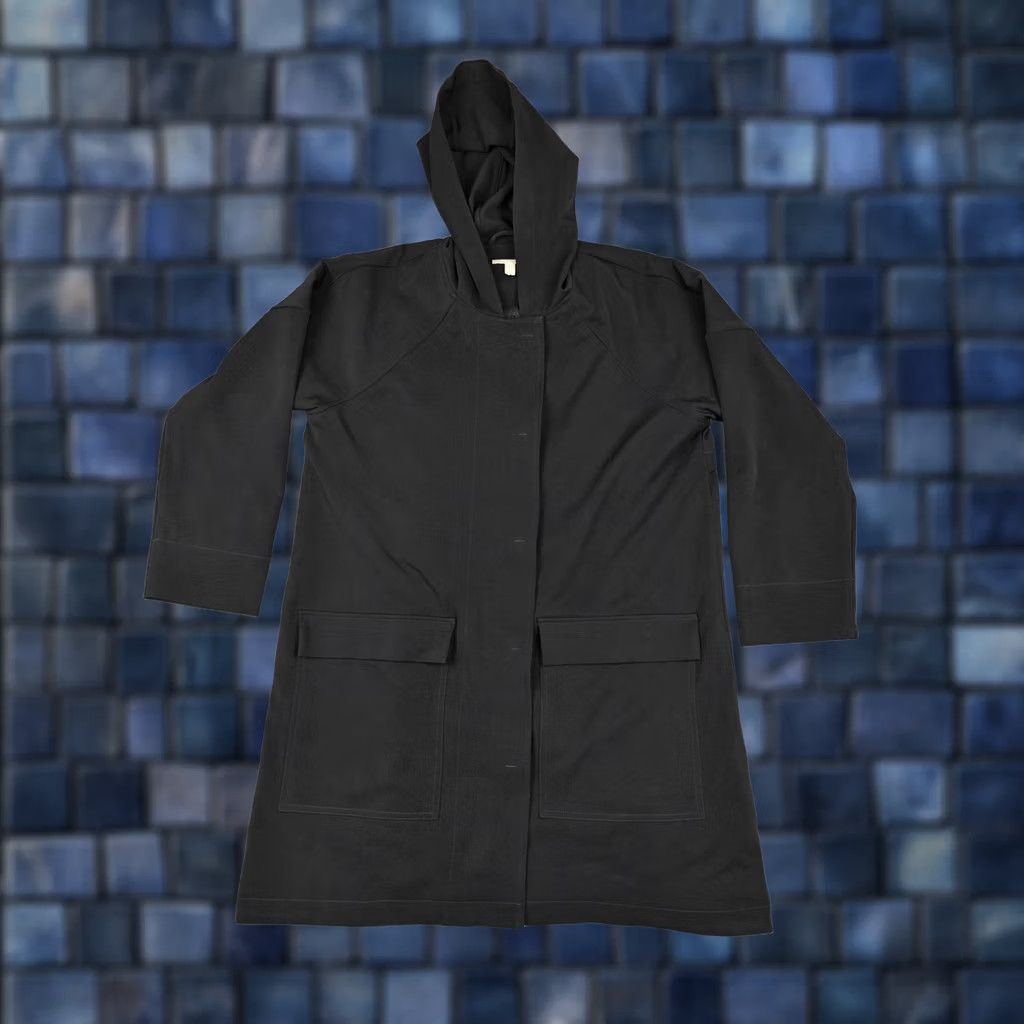 Eileen Fisher Eileen Fisher Coat Womens PL Black Hooded Knit Parka Zip Button Lined Pockets Size L / US 10 / IT 46 - 1 Thumbnail