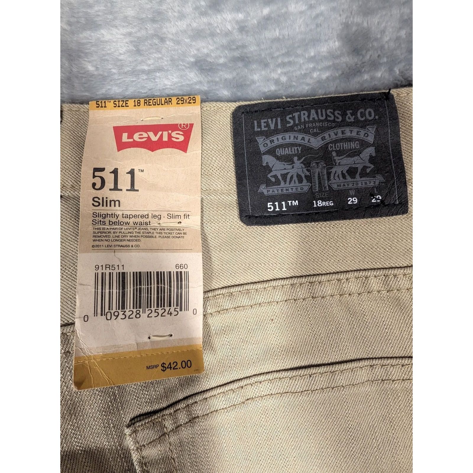 Levi's Levis 511 Jeans Mens 29x29 Beige Slim Straight Tapered Denim Pants Size US 29 - 7 Thumbnail