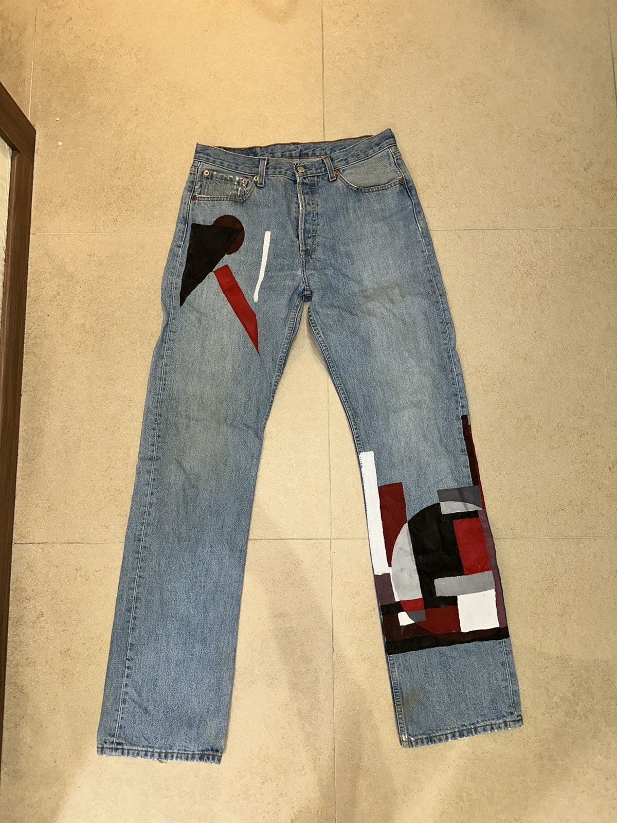 Levi's Vintage Clothing Vintage Levi’s 501 Jeans Custom Graphic Denim Light Blue Size US 33 - 1 Thumbnail