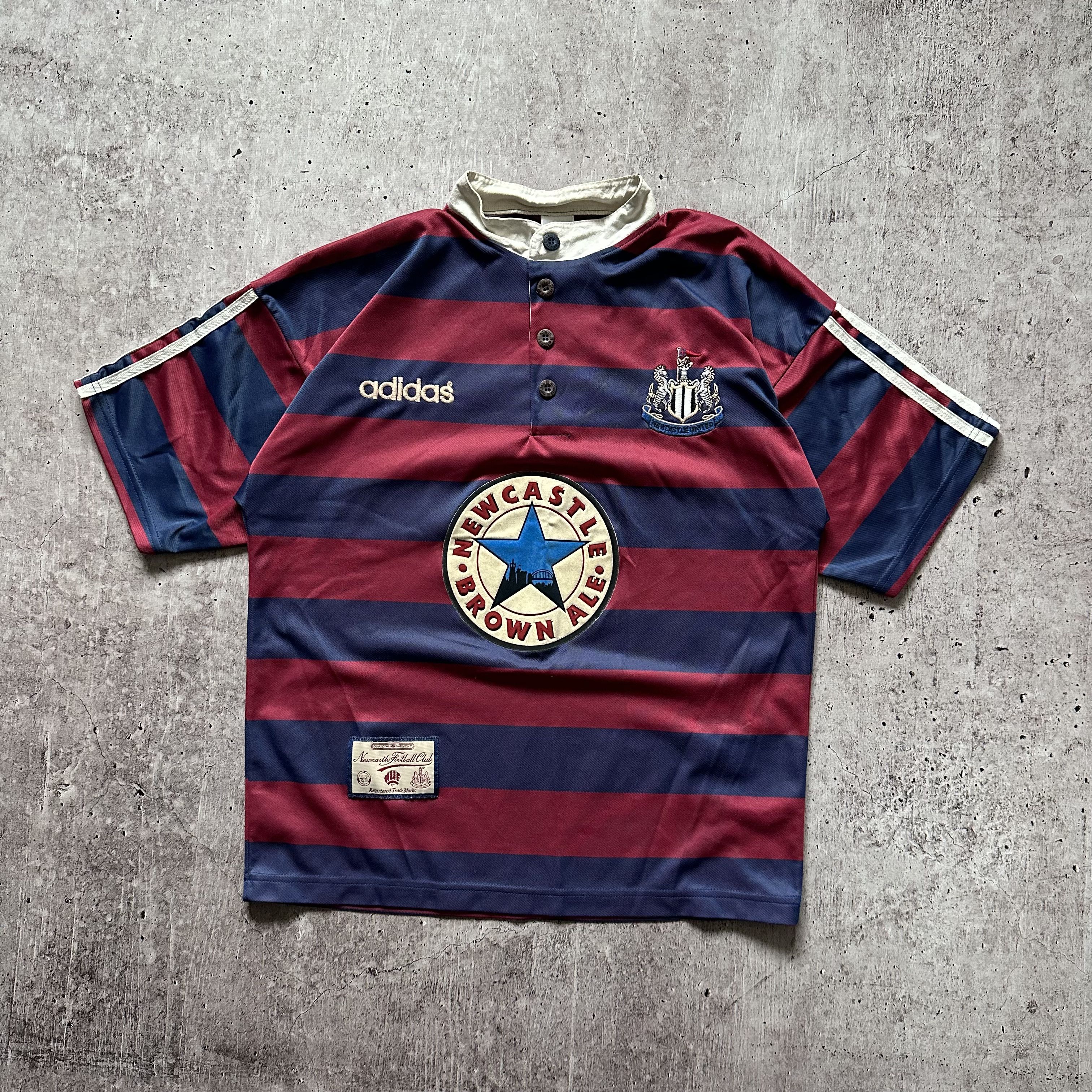 image of Newcastle United Adidas Vintage Football Nylon Jersey 90's in Navy/Burgundy, Men's (Size Small)