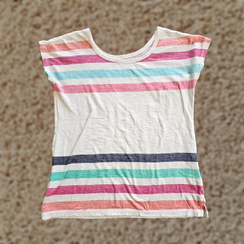Talbots Talbots Top Shirt Women Small Petite White Pink Stripe Short Sleeve Casual Basic Size S / US 4 / IT 40 - 1 Thumbnail